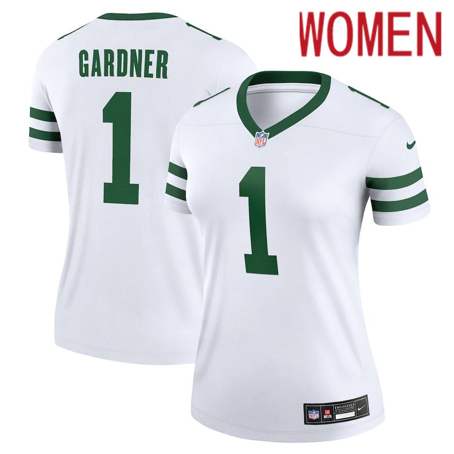 Women New York Jets #1 Sauce Gardner Nike Legacy White Legend NFL Jersey->women nfl jersey->Women Jersey